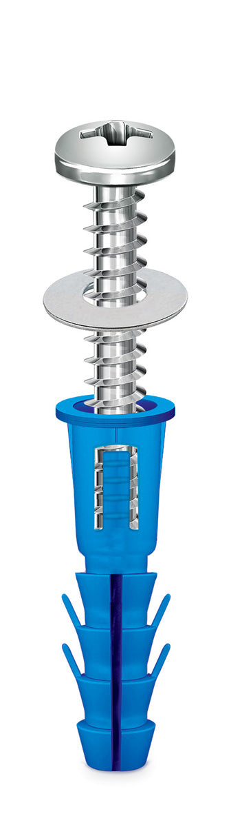 Dibluri plastic cu șurub 8 mm, cap cilindric cu șaibă, set 100 bucăți