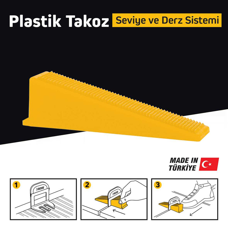 Distanțier autonivelare gresie și faianță tip pană – galben 20 mm SGS – 100 buc