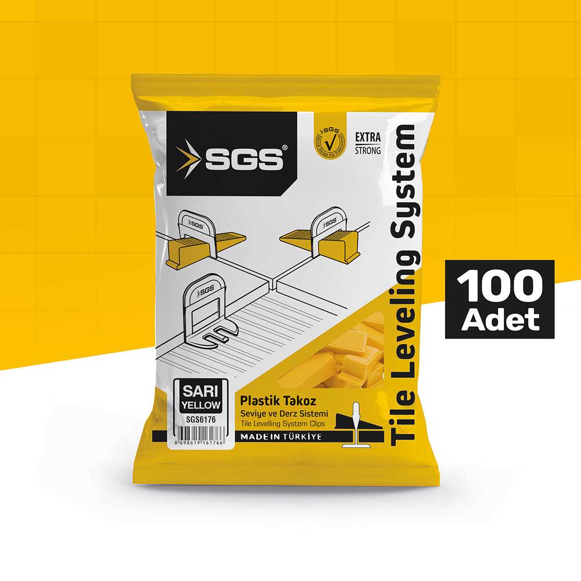 Distanțier autonivelare gresie și faianță tip pană – galben 20 mm SGS – 100 buc