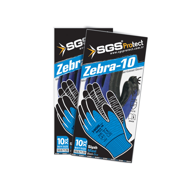 Mănuși de protecție ZEBRA-10, albastre, nitril, mărimea 10 (XL)
