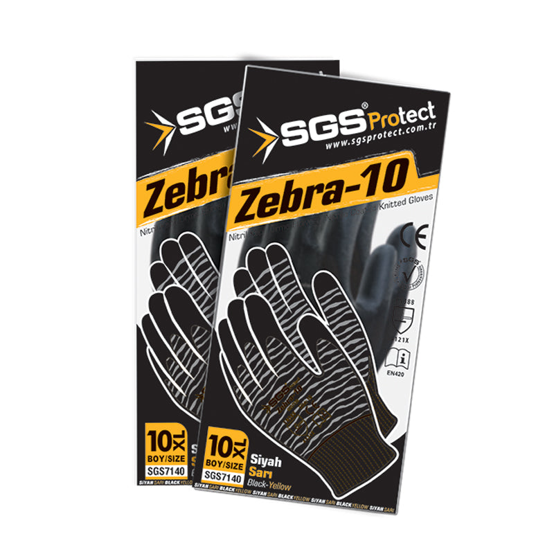 Mănuși de protecție ZEBRA-10, negre, nitril, mărimea 10 (XL)