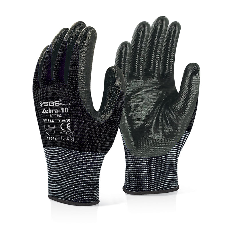 Mănuși de protecție ZEBRA-10, negre, nitril, mărimea 10 (XL)