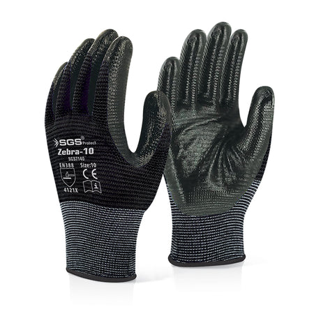 Mănuși de protecție ZEBRA-10, negre, nitril, mărimea 10 (XL)