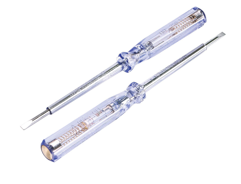 Șurubelniță tester tensiune 110–250V, 190 mm, mâner izolat transparent