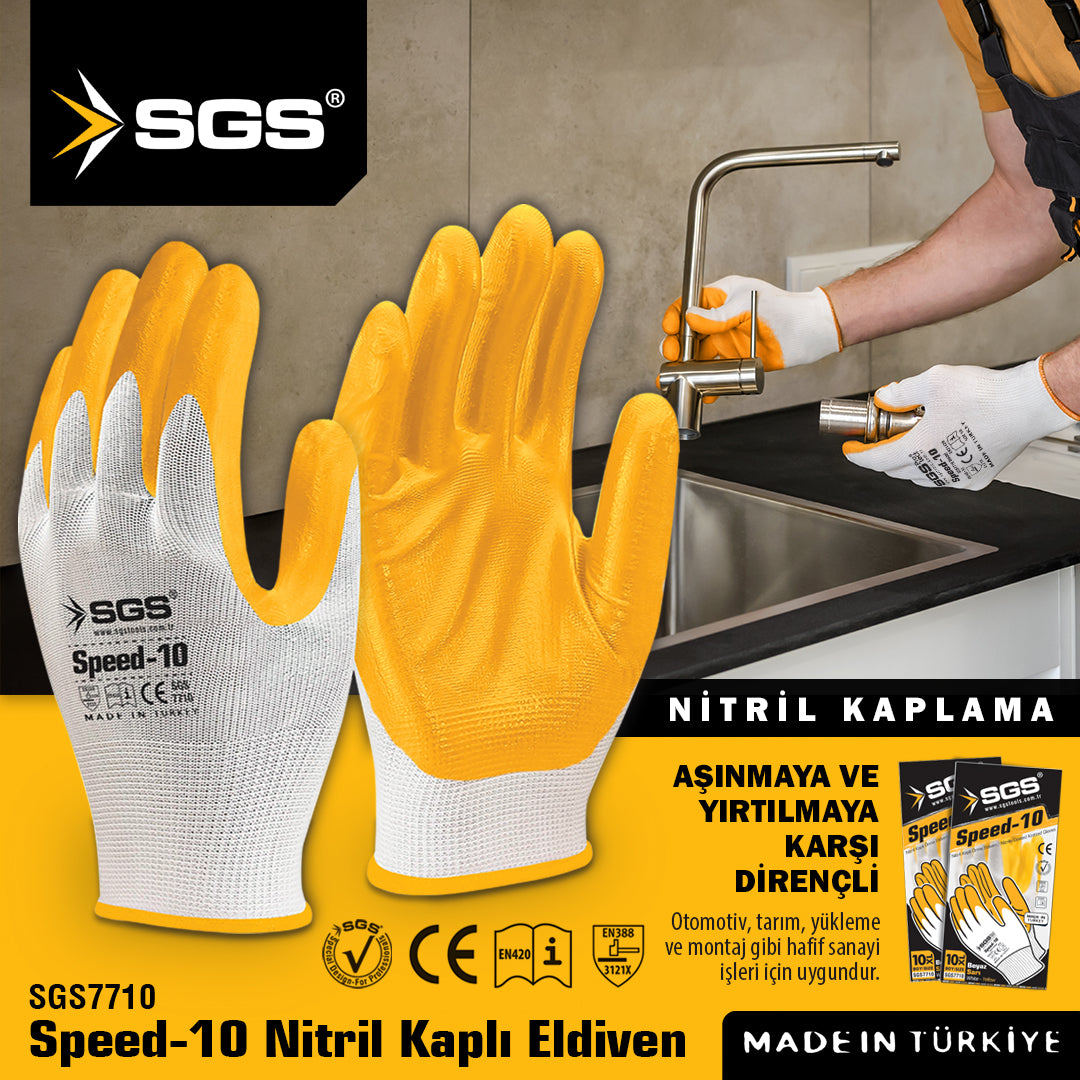 Mănuși de protecție SPEED-10, galbene, nitril, mărimea 10 (XL)