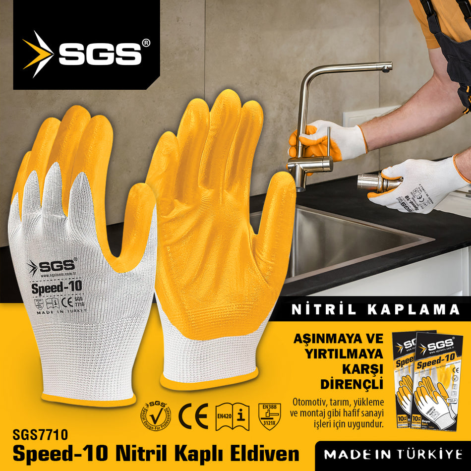 Mănuși de protecție SPEED-10, galbene, nitril, mărimea 10 (XL)