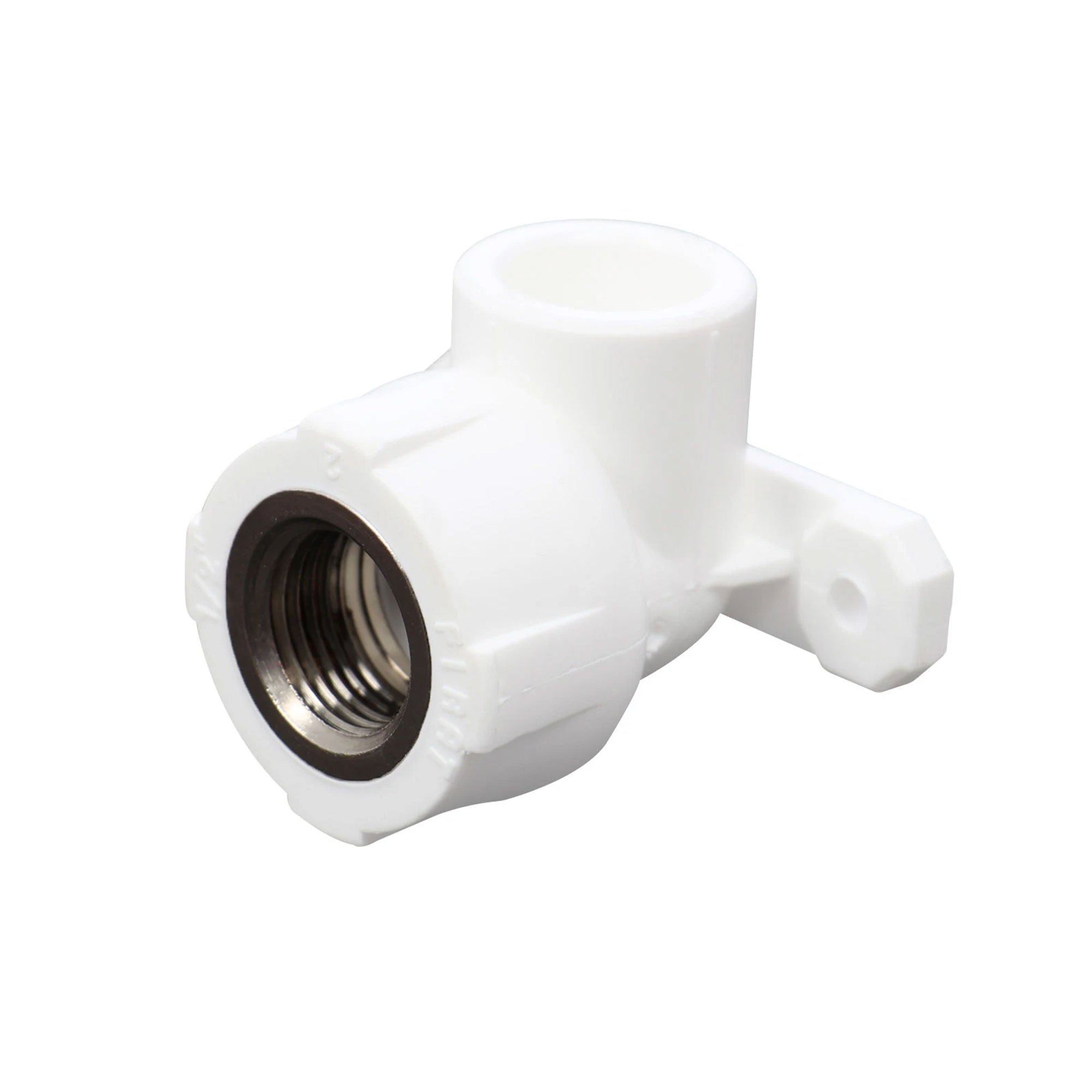 Cot PPR 90° cu talpă și filet interior, D 20 mm x 1/2", alb