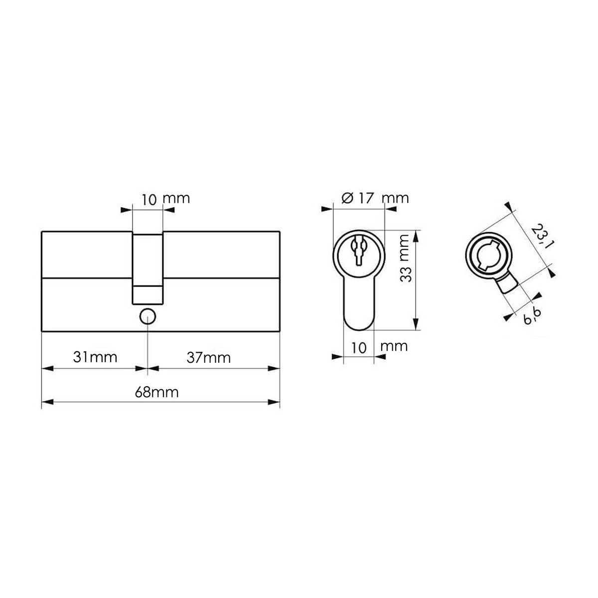 Cilindru (Butuc) yală 68 mm BUL-MAX, cilindru ușă, finisaj alamă, 3 chei, BMX-5312