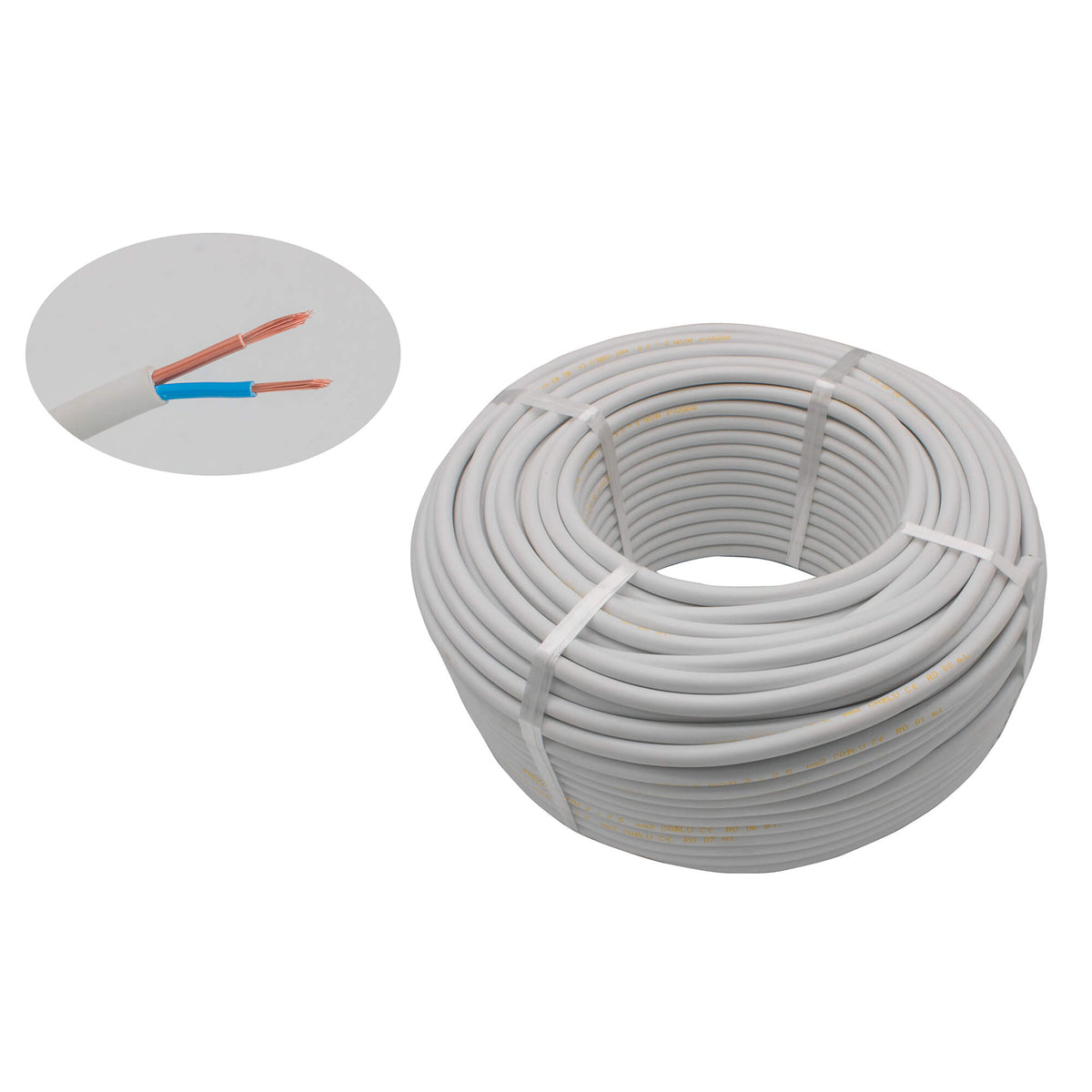 Cablu electric 2 x 2,5 mm², H05VV-F (MYYM), 100 m, alb