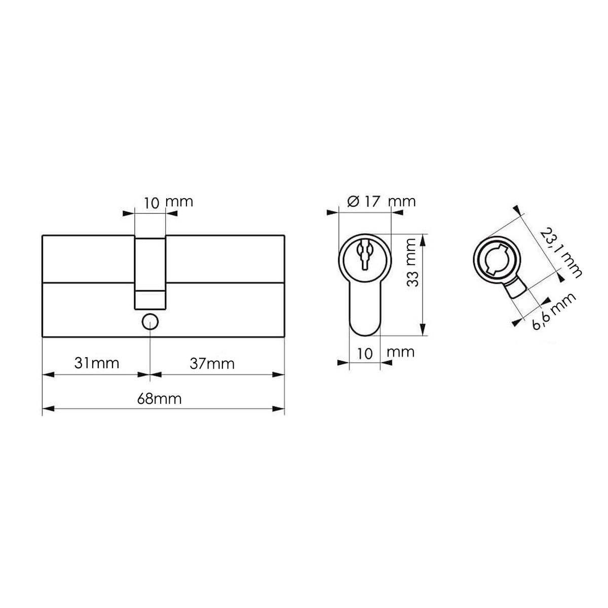 Butuc cilindru pentru ușă 68 mm, 3 chei, Bulmax