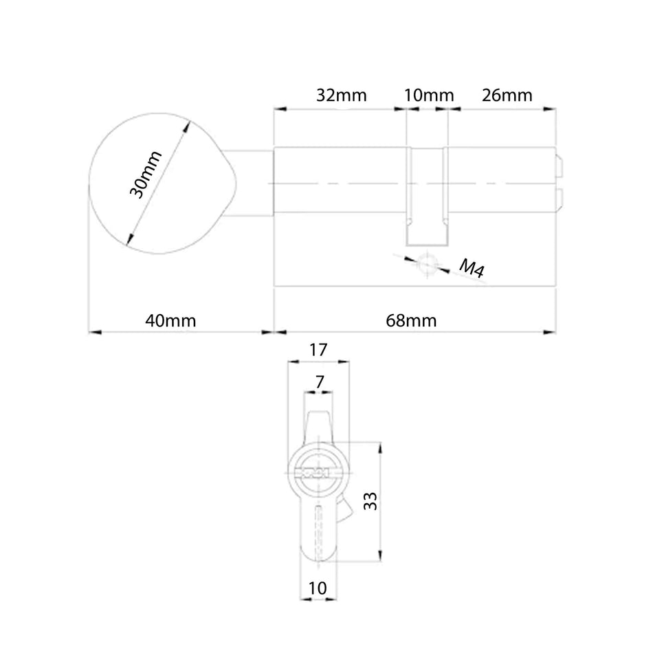 Butuc cilindru pentru ușă cu buton 68 mm, 3 chei, Bulmax