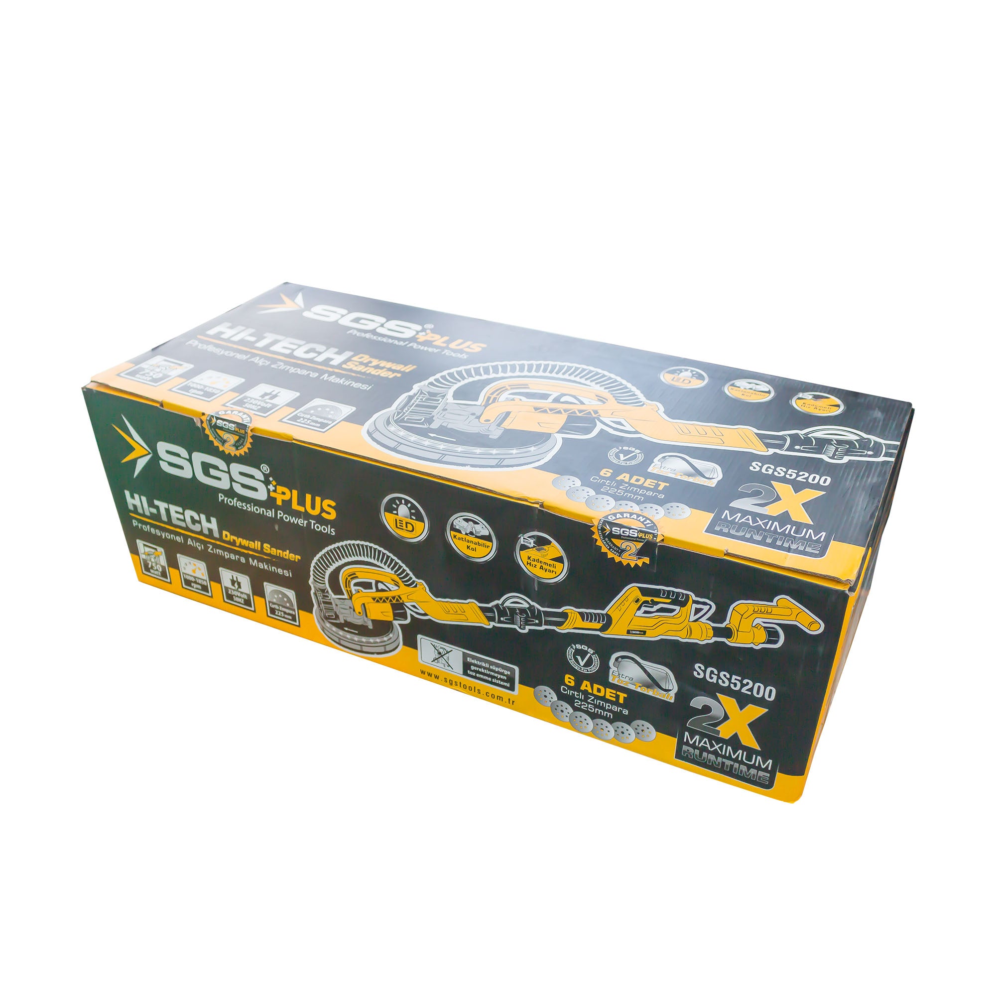 Mașină de Șlefuit Glet SGS PLUS SGS5200, 750W, Disc 225mm, 1000–1850 RPM, Sistem Aspirare Praf, Set 6 Discuri Inclus