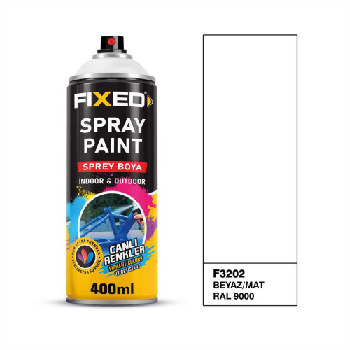 Vopsea spray FIXED, 400 ml, alb mat, RAL 9000, pentru interior și exterior, rezistentă UV