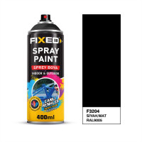 Vopsea spray FIXED, 400 ml, negru mat, RAL 9005, pentru interior și exterior, rezistentă UV