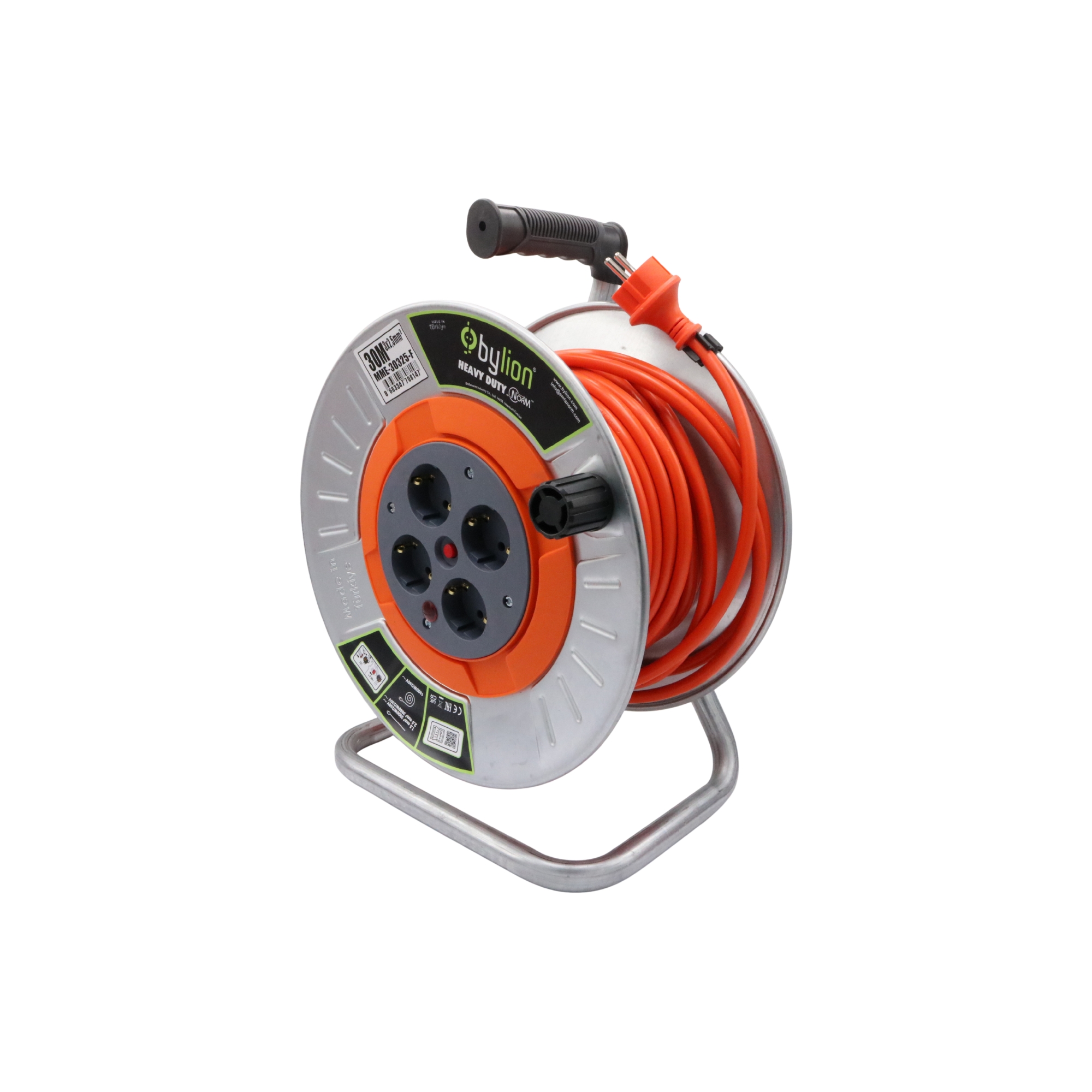 Prelungitor Rolă Metal 3 x 2,5 mm 30 m, 4 Prize IP20, Bylion – MME-30325-F
