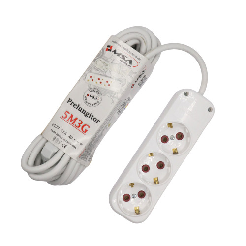 Prelungitor 3 prize cu împământare 5 m MSA Group, 16A, 250V, MSA2070