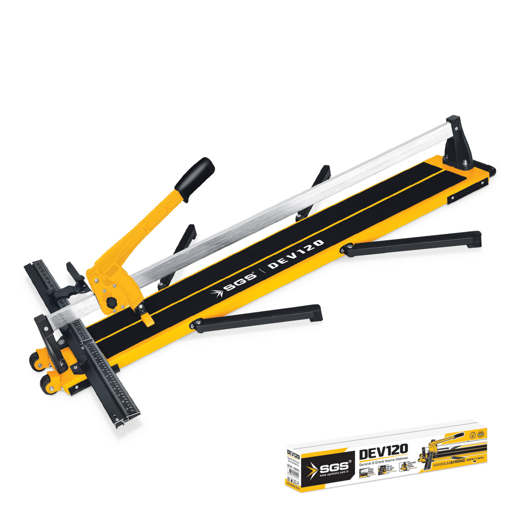 Mașină de tăiat ceramică și granit SGS DEV120 Maximum Strong 1200mm, corp metalic, tăiș cu rulmenți, ghidaj aluminiu