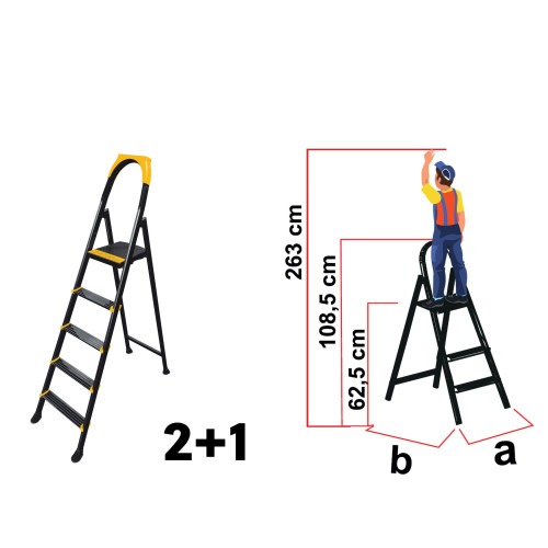 Scară metalică Home Step, 2+1 trepte, platformă superioară, structură solidă, 150kg