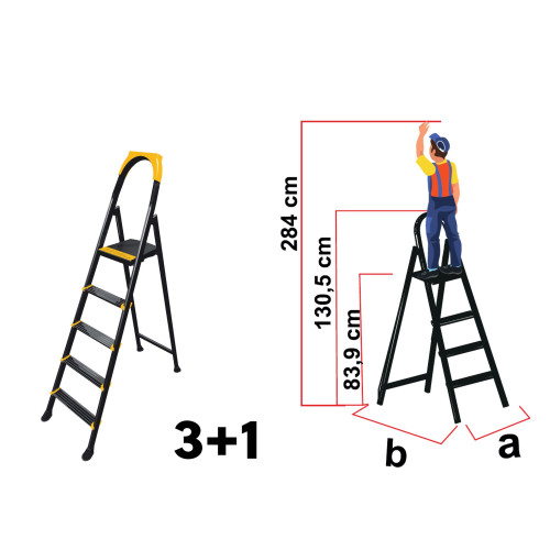 Scară metalică Hope Step, 3+1 trepte, platformă superioară, structură solidă, 150kg