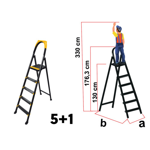 Scară metalică Home Step, 5+1 trepte, platformă superioară, structură solidă, 150kg