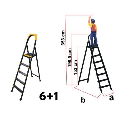 Scară metalică Home Step, 6+1 trepte, platformă superioară, structură solidă, 150kg
