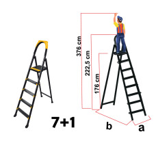 Scară metalică Home Step, 7+1 trepte, oțel rezistent, platformă plastic, 150kg