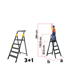Scară metalică Pro Step, 3+1 trepte, platformă sigură, structură robustă, 150kg