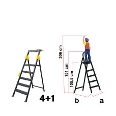 Scară metalică Pro Step, 4+1 trepte, trepte late, platformă antiderapantă, 150kg