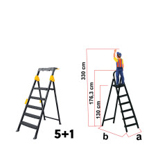 Scară metalică Pro Step, 5+1 trepte, oțel ranforsat, platformă de siguranță, 150kg
