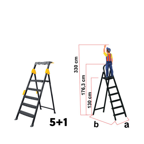 Scară metalică Pro Step, 5+1 trepte, oțel ranforsat, platformă de siguranță, 150kg