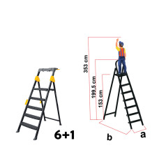 Scară metalică Pro Step, 6+1 trepte, structură solidă, platformă largă, 150kg