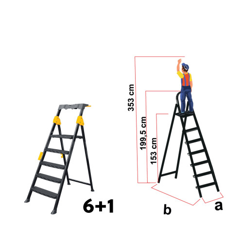 Scară metalică Pro Step, 6+1 trepte, structură solidă, platformă largă, 150kg