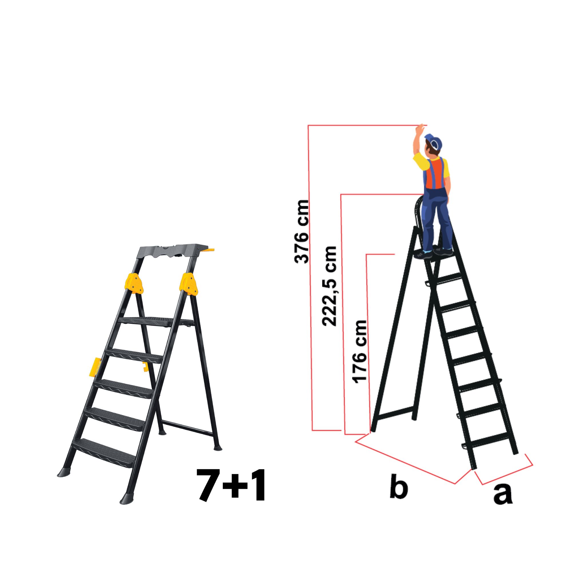 Scară metalică Pro Step, 7+1 trepte, antiderapantă, structură stabilă, 150kg