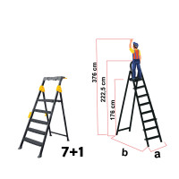 Scară metalică Pro Step, 7+1 trepte, antiderapantă, structură stabilă, 150kg