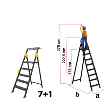 Scară metalică Pro Step, 7+1 trepte, antiderapantă, structură stabilă, 150kg