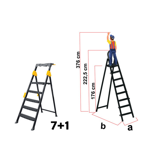 Scară metalică Pro Step, 7+1 trepte, antiderapantă, structură stabilă, 150kg