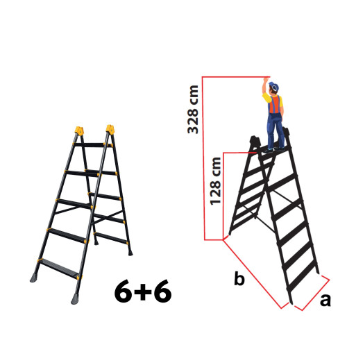 Scară metalică Double Step, 6+6 trepte, structură dublă, oțel ranforsat, 150kg