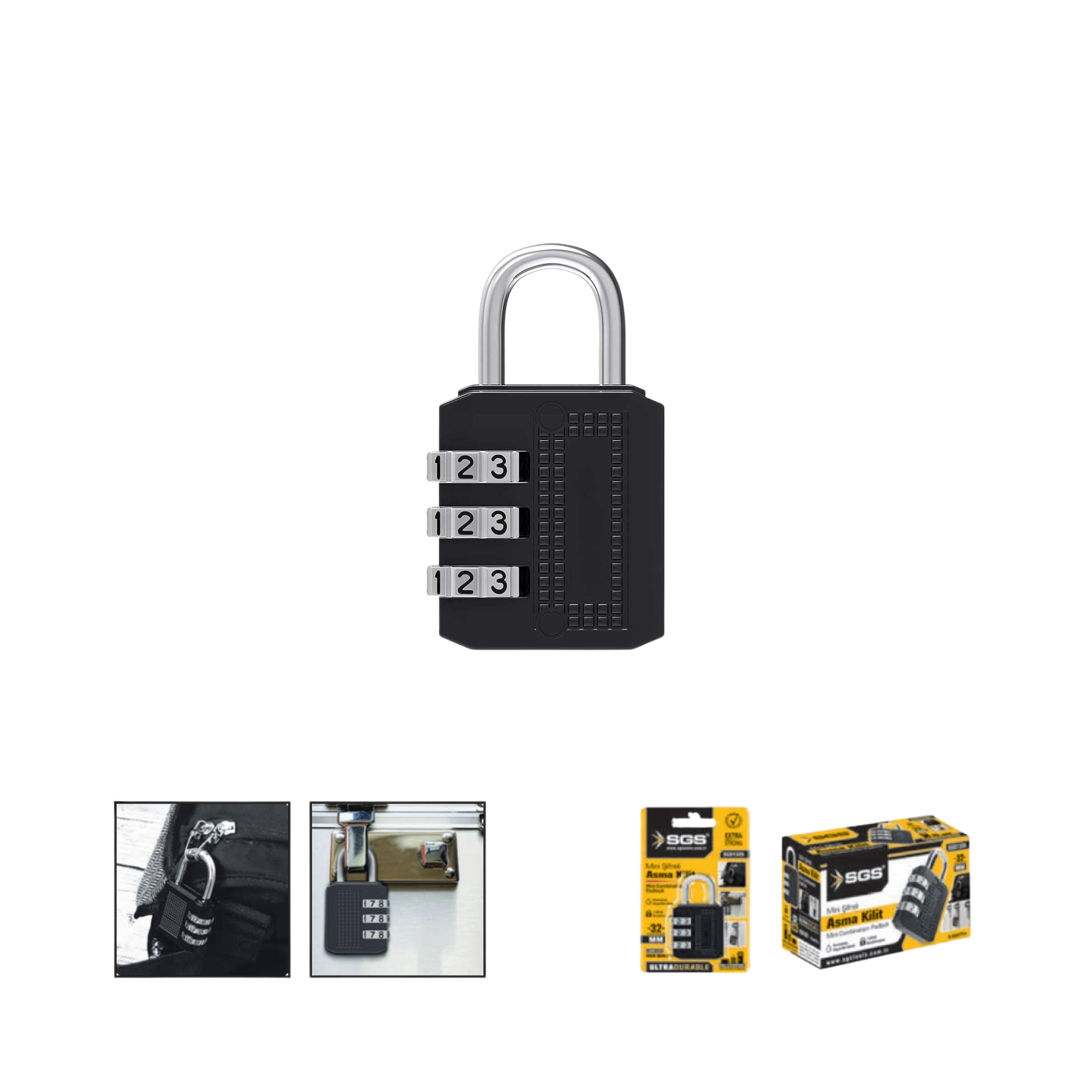 Lacăt mini cu cifru, tip agățător, combinație cu 3 cifre, SGS