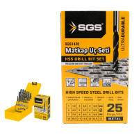 Set burghie metal HSS 25 piese, 1–13 mm, cutie metalică, SGS1420