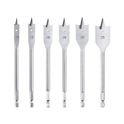 Set burghie tip paletă (frunză) pentru lemn, 6 piese, HEX, 10–25 mm, SGS