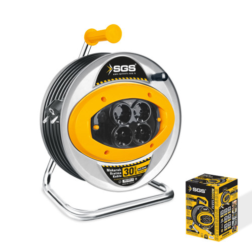 Prelungitor cu tambur metalic 4 prize, 3 x 2,5 mm, 30 m, 250 V, IP44