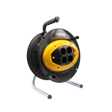 Rolă goală pentru cablu electric SGS, tambur din plastic rezistent, 4 prize, suport metalic