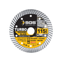 Disc diamantat turbo SGS2320, 115 x 1,2 x 22,23 mm, tăiere porțelan, ceramică, granit și marmură