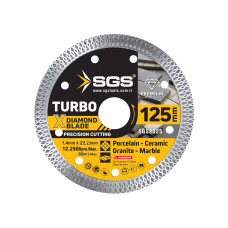 Disc diamantat turbo SGS2325 X Diamond Blade, 125 x 1,4 x 22,23 mm, pentru porțelan, ceramică, granit, marmură
