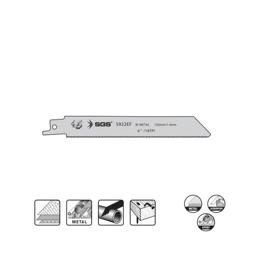 Set 5 pânze sabie metal S922EF BI-METAL 150 x 1.4 mm, HSS, pentru metal și aluminiu