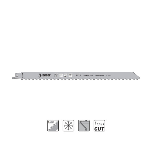 Set 5 pânze sabie S1211K inox 300×8.5 mm, 3TPI, pentru lemn, os, metal și PVC