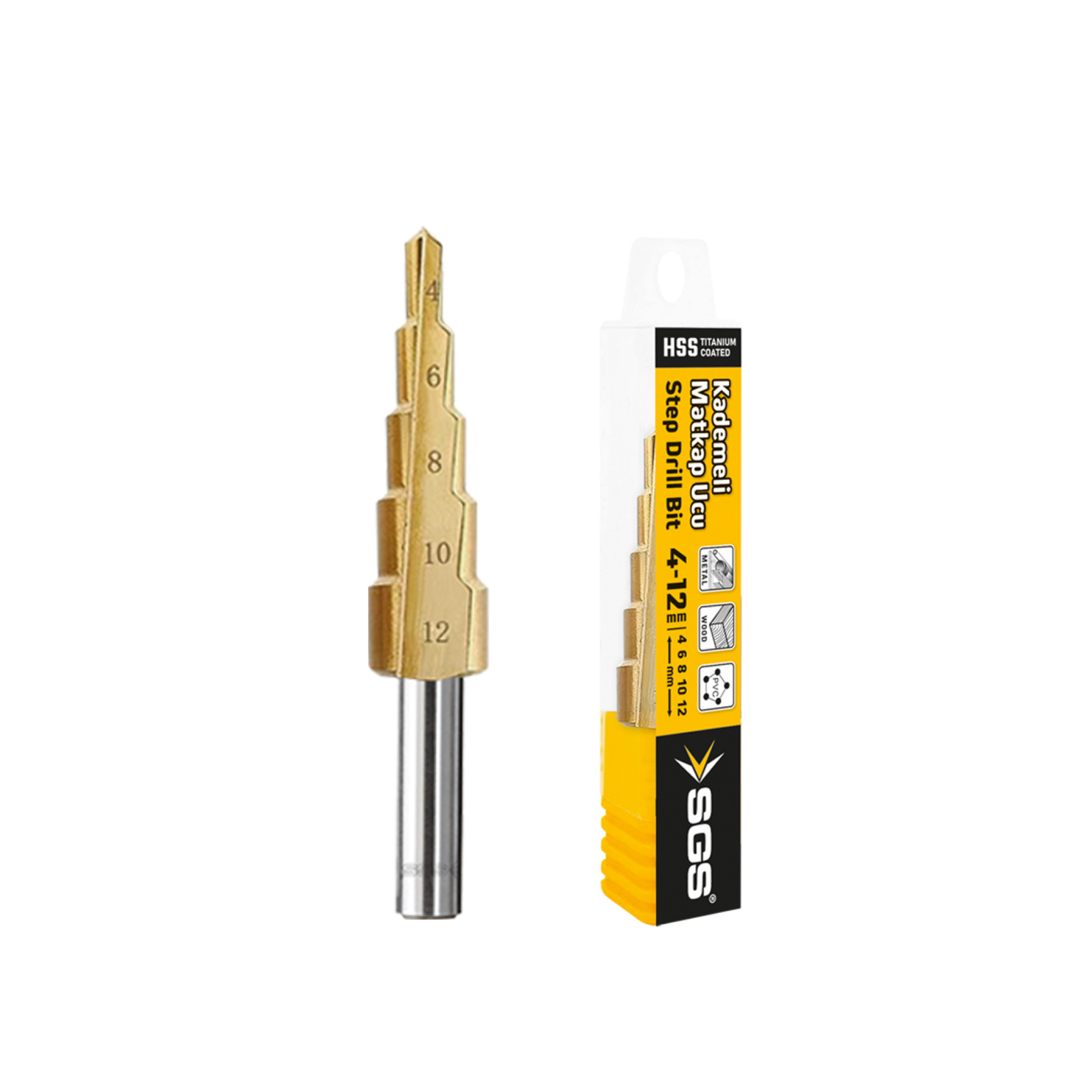 Freza metal (Step Drill) Ø4–12 mm HSS Titanium Coated pentru metal, inox, plastic – SGS2841