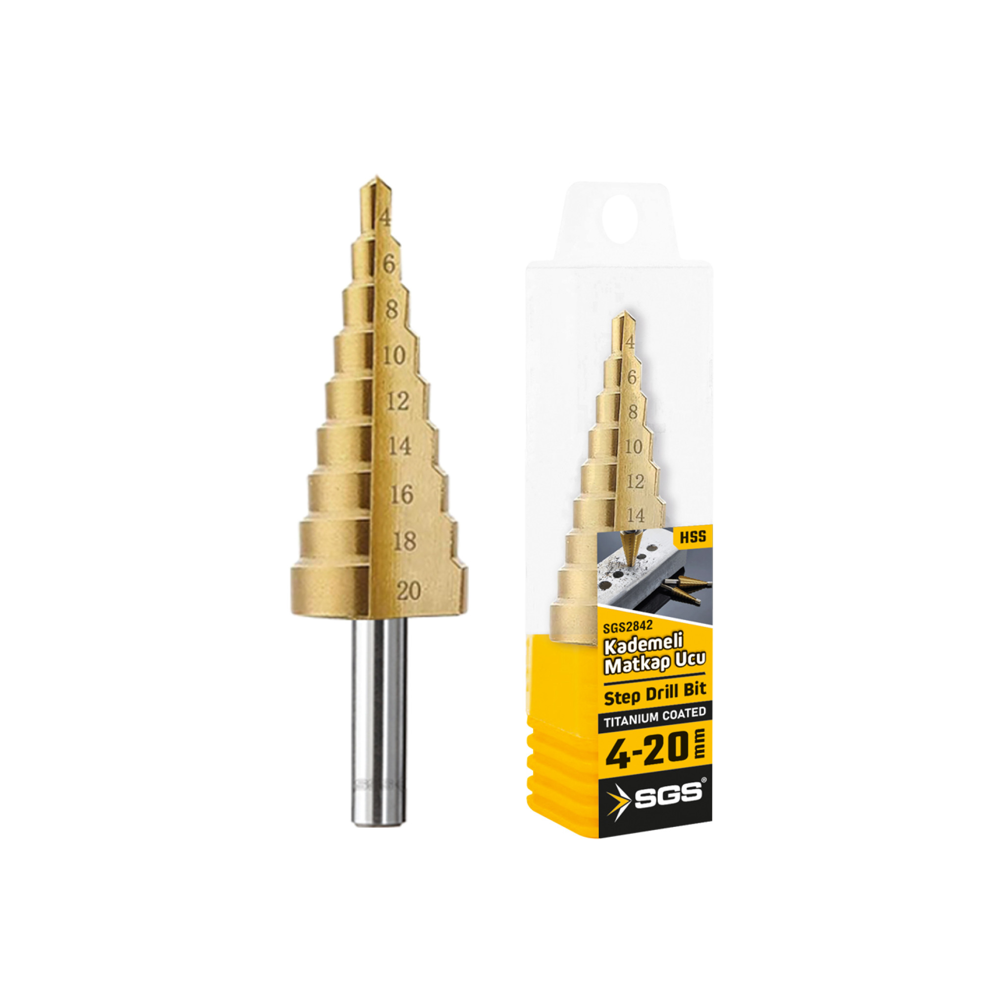 Freza metal (Step Drill) Ø4–20 mm HSS Titanium Coated pentru metal, inox, plastic – SGS2842