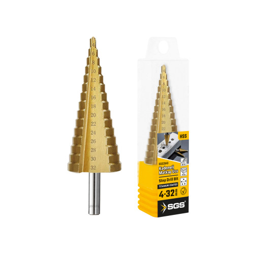 Freza metal (Step Drill) Ø4–32 mm HSS Titanium Coated pentru metal, inox, plastic – SGS2843
