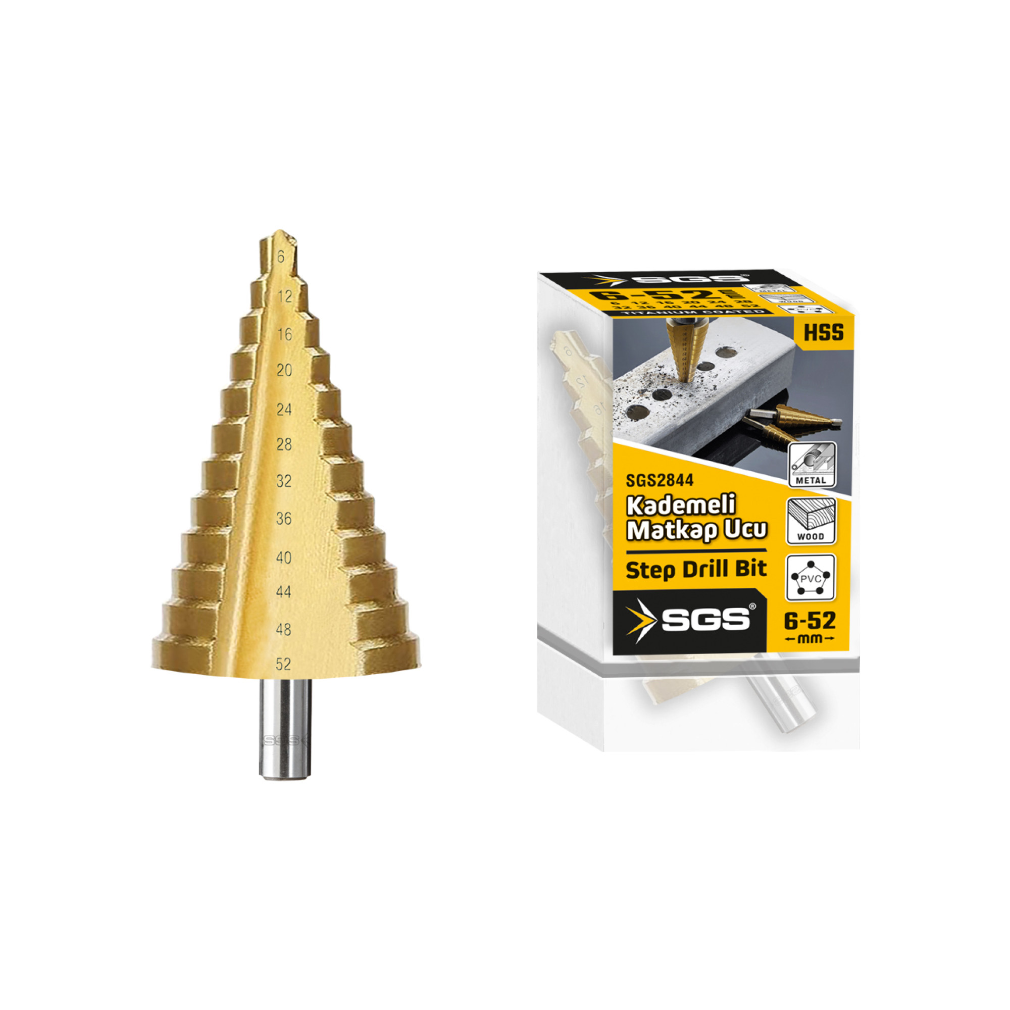 Freza metal (Step Drill) Ø6–52 mm HSS Titanium Coated pentru metal, inox, plastic – SGS2844